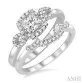 1/2 ctw Diamond Wedding Set with 3/8 ctw Princess Cut Engagement Ring and 1/10 ctw Wedding Band in 14K White Gold